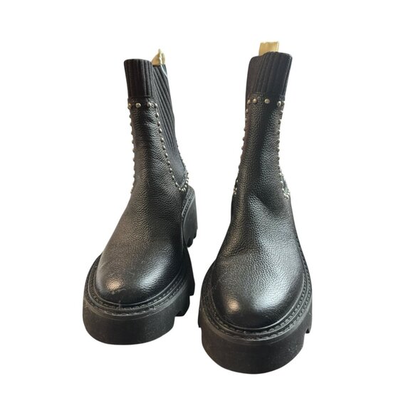 Women's Black Leather Platform Ankle Boots With Studded Detailing Size 7.5 New - Picture 11 of 13